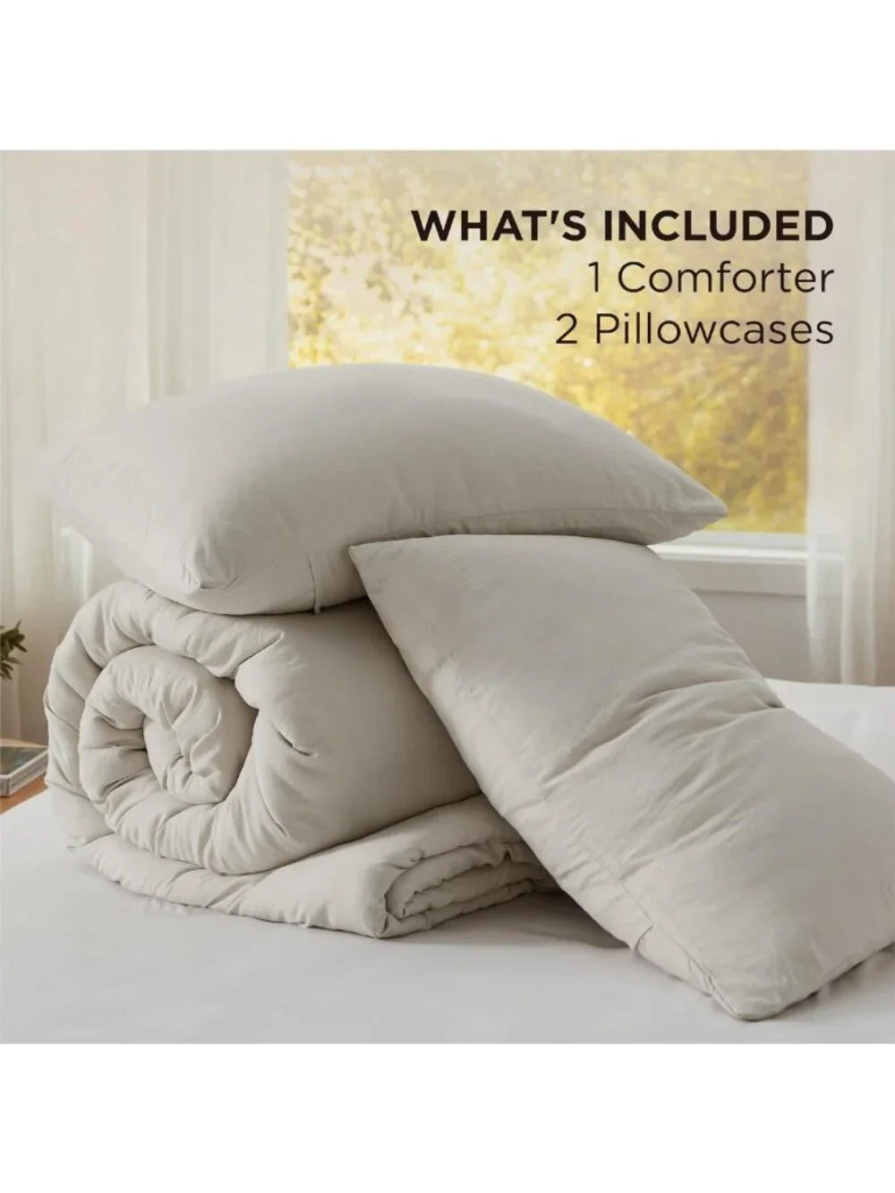 Cozy California King Comforter Set, Prewashed 3-Piece Bedding, Soft Beige